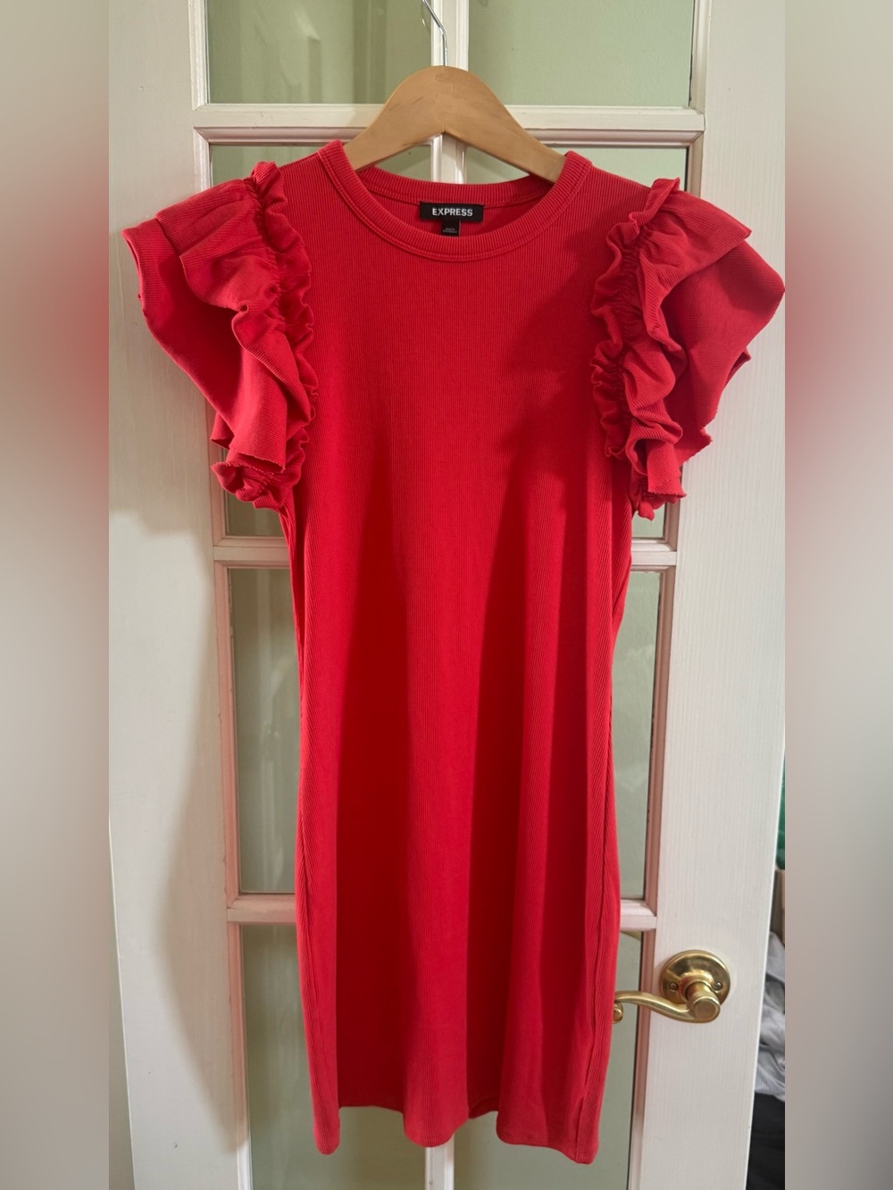 Express Orange Ribbed Ruff Puff Sleeve Dress Size Small NWOT